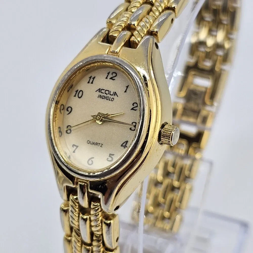 Acqua Timex Women's Watch 23MM‎ Gold Dial Two Tone Bracelet Band 7